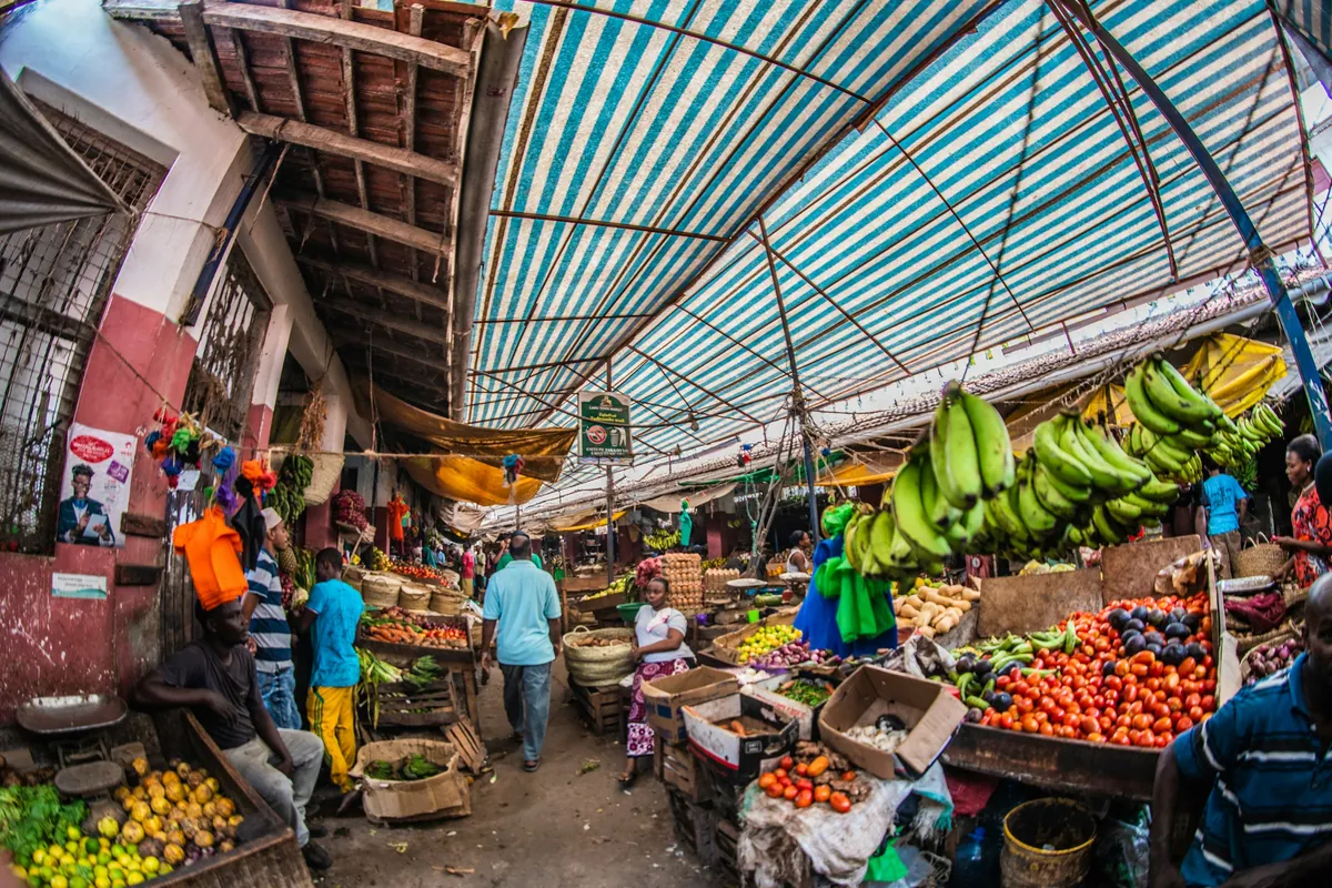 Busy covered fresh-produce market