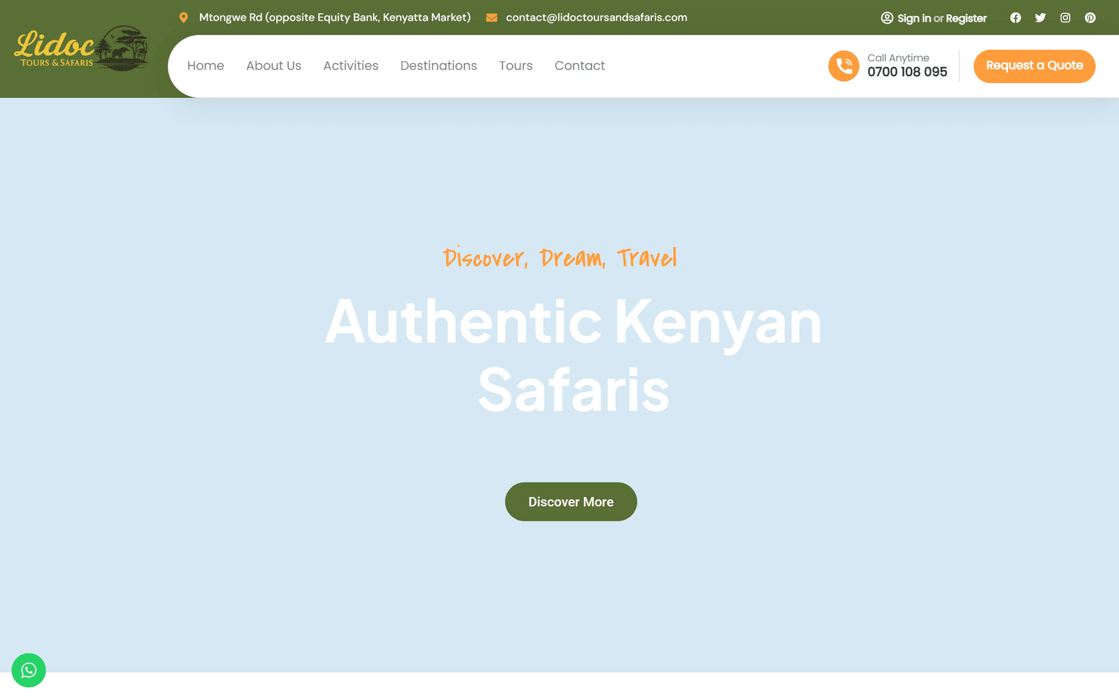 Lidoc Tours & Safaris homepage screenshot