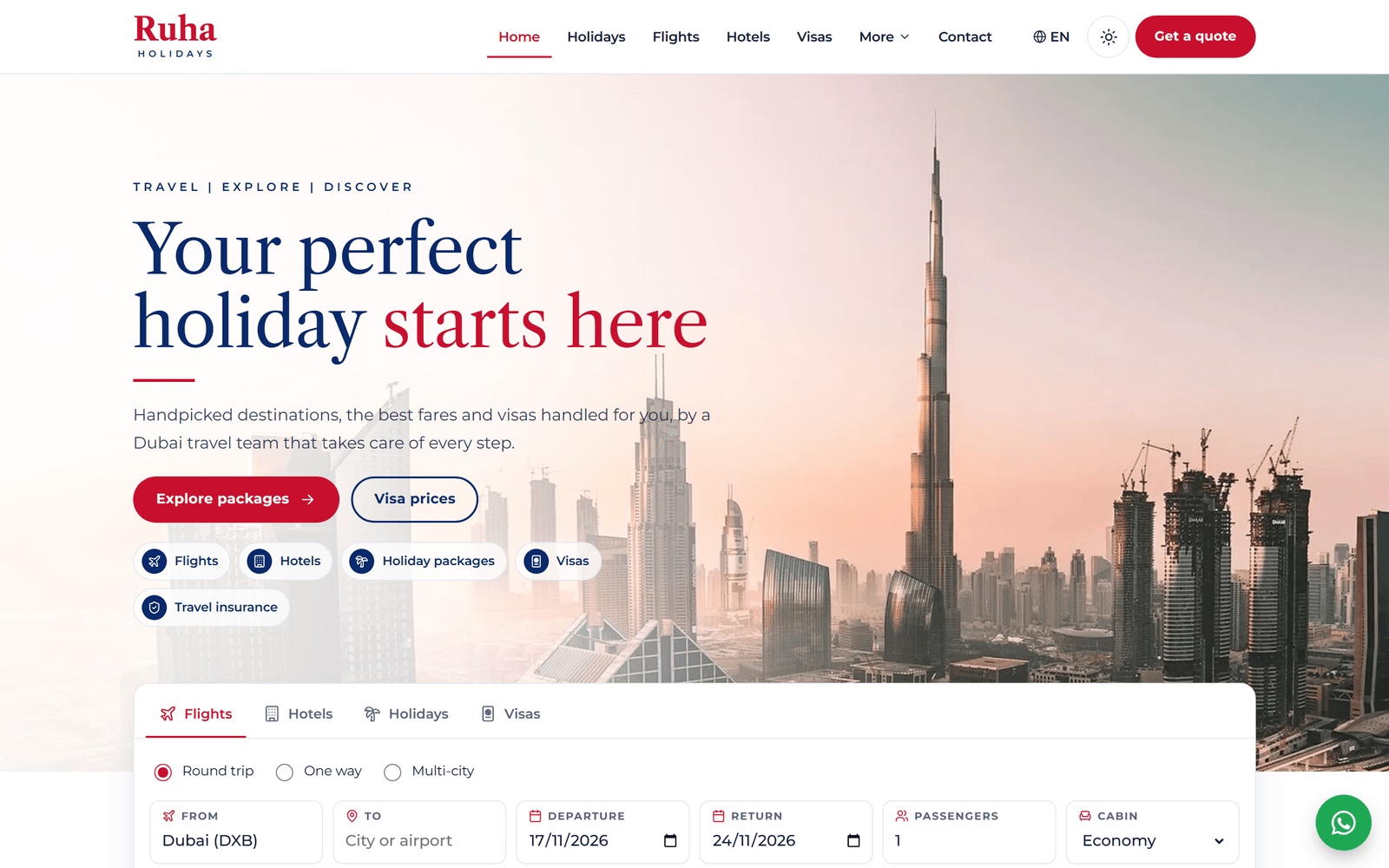 Ruha Holidays homepage screenshot