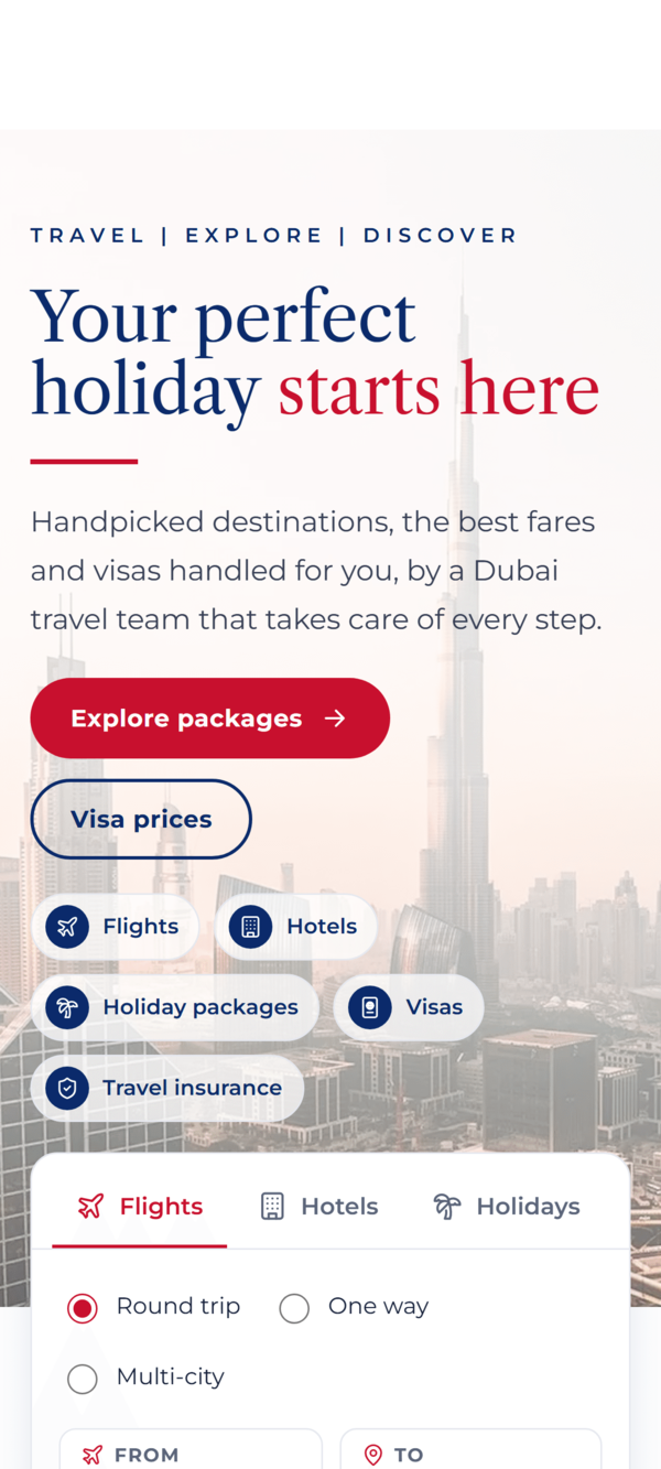 Ruha Holidays mobile homepage screenshot