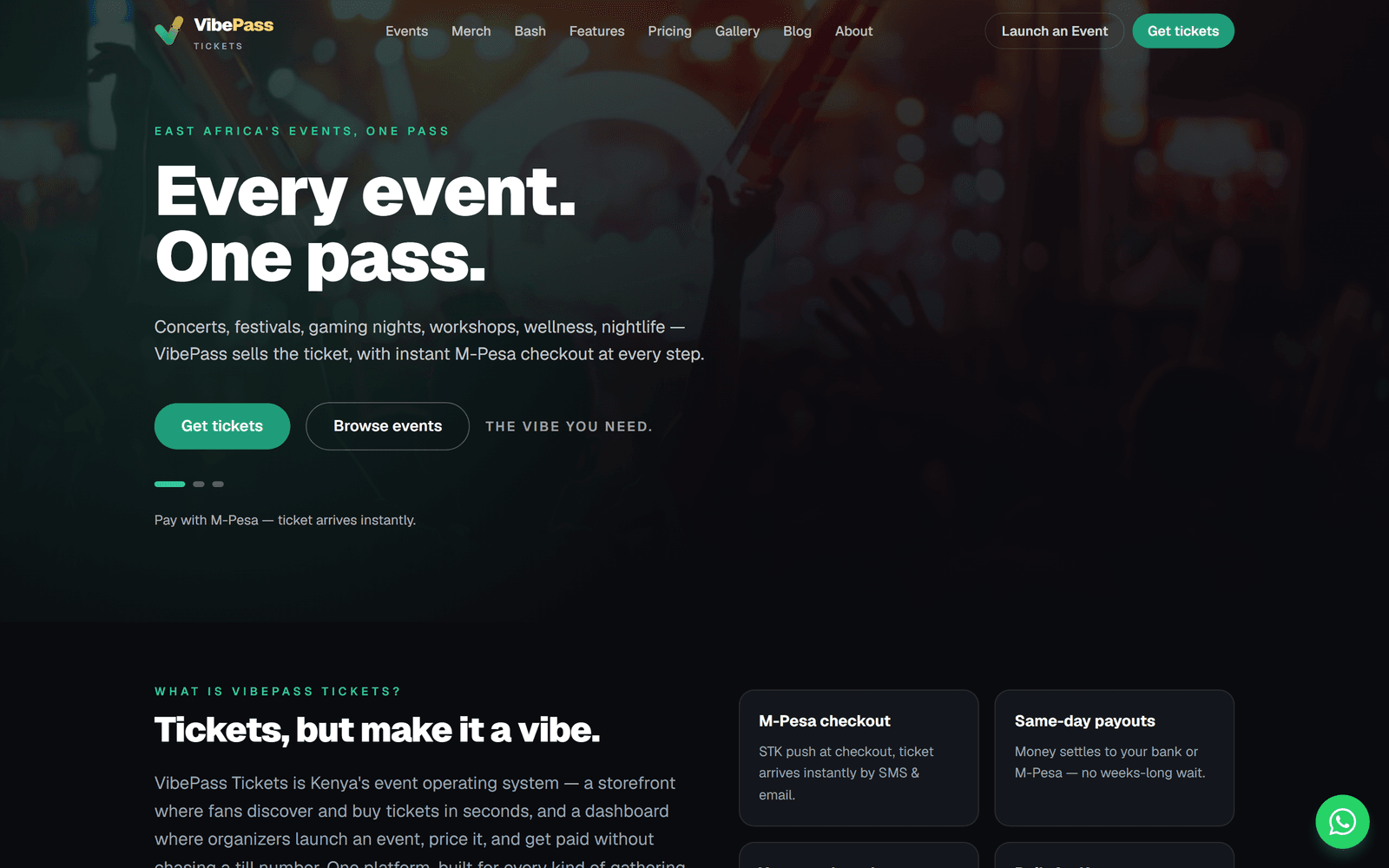 VibePass Tickets homepage screenshot